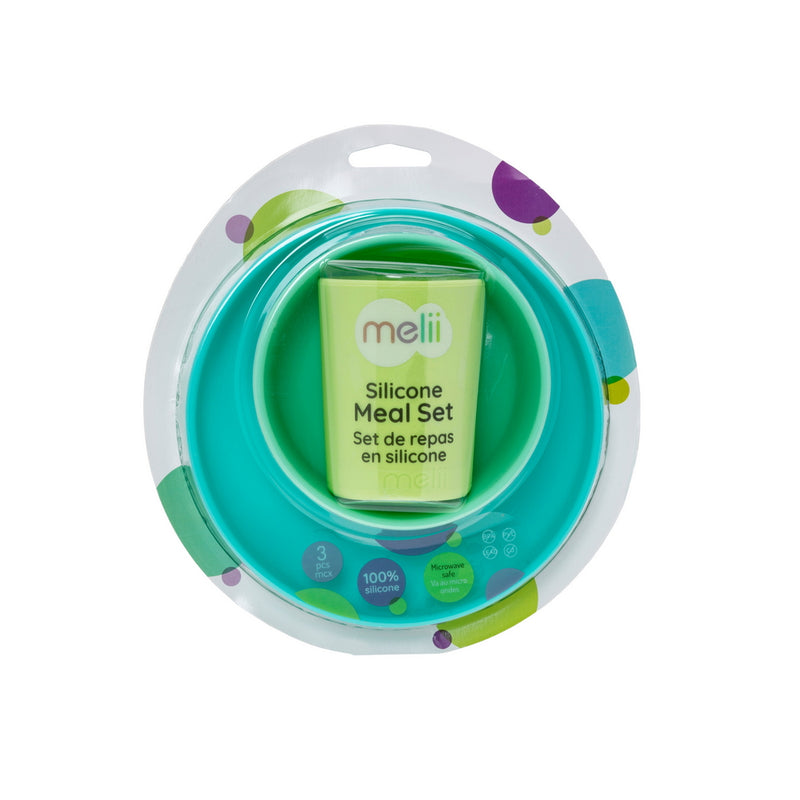 SILICONE FEEDING SET - LIME, MINT & BLUE  (3PC SET)