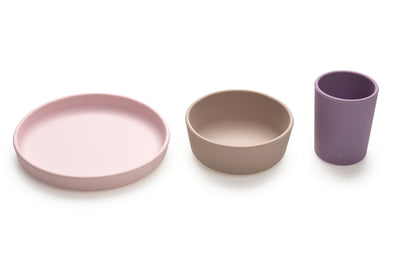 SILICONE FEEDING SET - PURPLE, GREY & PINK (3PC SET)