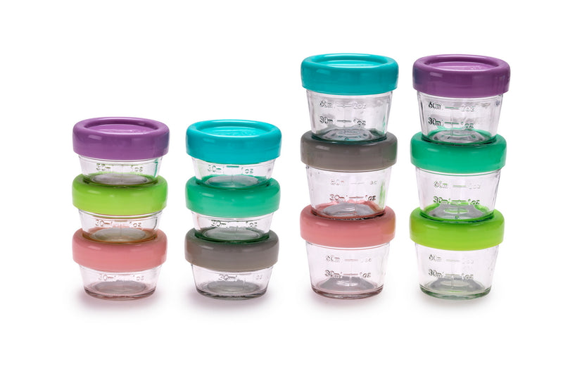 GLASS BABY FOOD CONTAINERS 2OZ (SET OF 6) and 4OZ (SET OF 6)