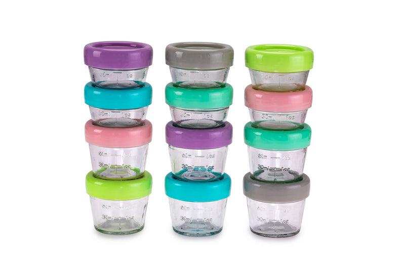 GLASS BABY FOOD CONTAINERS 2OZ (SET OF 6) and 4OZ (SET OF 6)