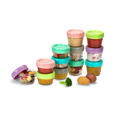 GLASS BABY FOOD CONTAINERS 2OZ (SET OF 6) and 4OZ (SET OF 6)