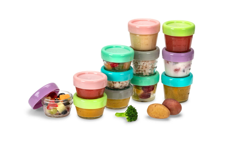 GLASS BABY FOOD CONTAINERS 2OZ (SET OF 6) and 4OZ (SET OF 6)