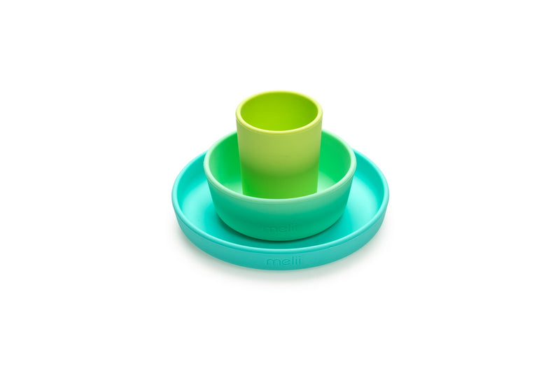SILICONE FEEDING SET - LIME, MINT & BLUE  (3PC SET)