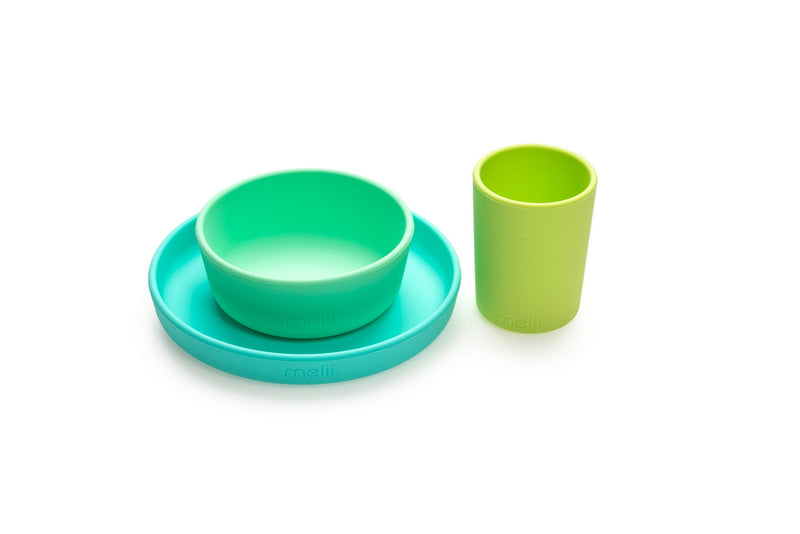 SILICONE FEEDING SET - LIME, MINT & BLUE  (3PC SET)