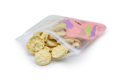 REUSABLE SNACK BAGS W/ ZIP CLOSURE - 4PK - 2 CAT , 2 UNICORN