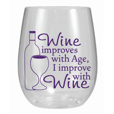 ACRYLIC - STEMLESS WINE GLASSES - NOVELTY SAYINGS (FLOOR DISPLAY 84PCS)