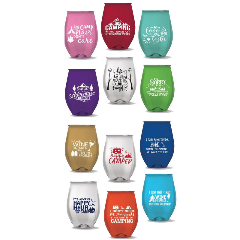 ACRYLIC - STEMLESS WINE GLASSES - CAMPING MIX (FLOOR DISPLAY 84PCS)