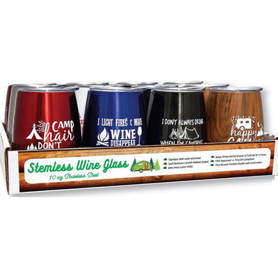 STAINLESS STEEL STEMLESS WINE GLASSES - CAMPING MIX (FLOOR DISPLAY 72/PPK)