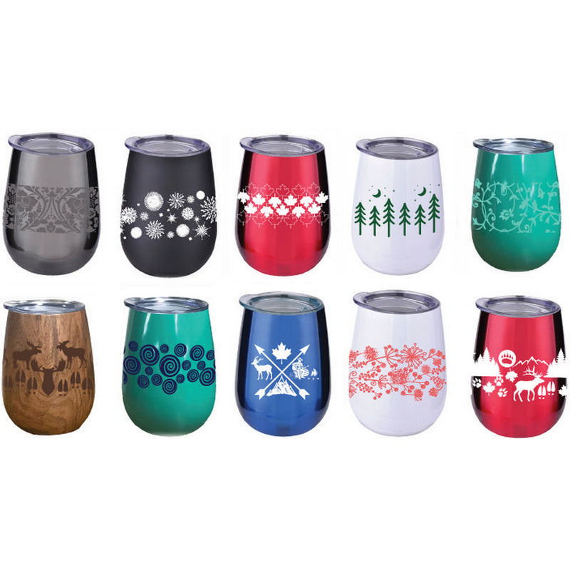 STAINLESS STEEL STEMLESS WINE GLASSES - UP NORTH (COUNTER DISPLAY)