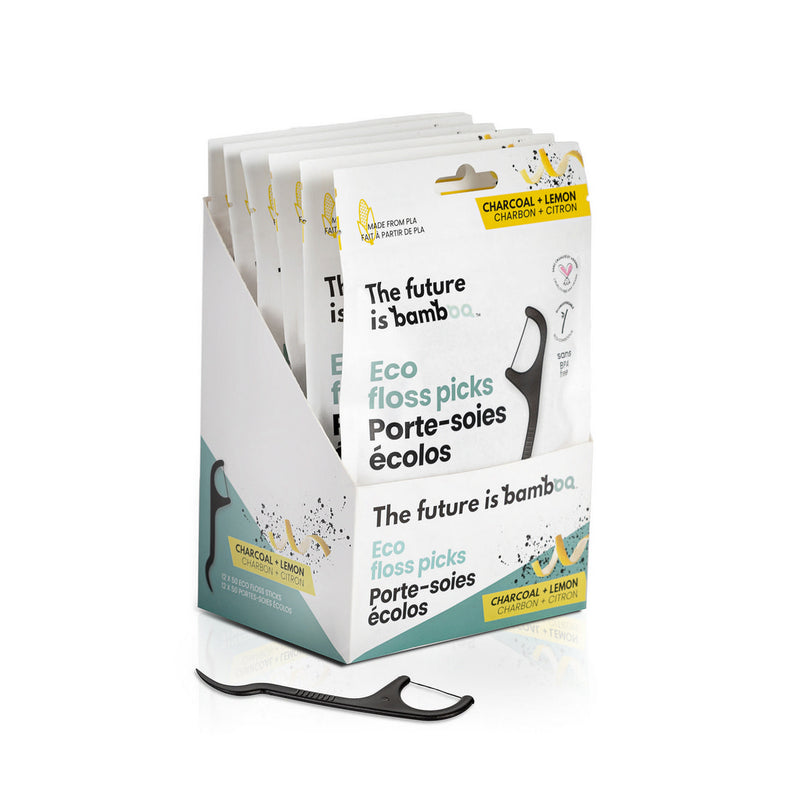 ECO FLOSS PICKS - CHARCOAL LEMON